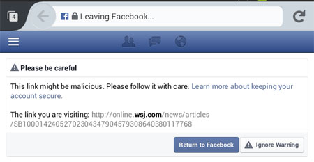 Facebook issues malicious link warning